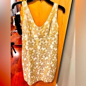 Kate Spade cocktail summer light dress with imprinted golden flowers